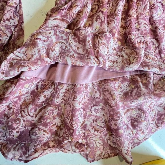 Aqua Pink Metallic Chiffon Paisley Ruffle Mini Dress Size Large - Picture 16 of 16